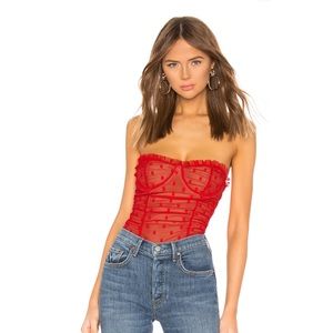 NWOT Majorelle Wyn Red Dotted Tulle Bodysuit.